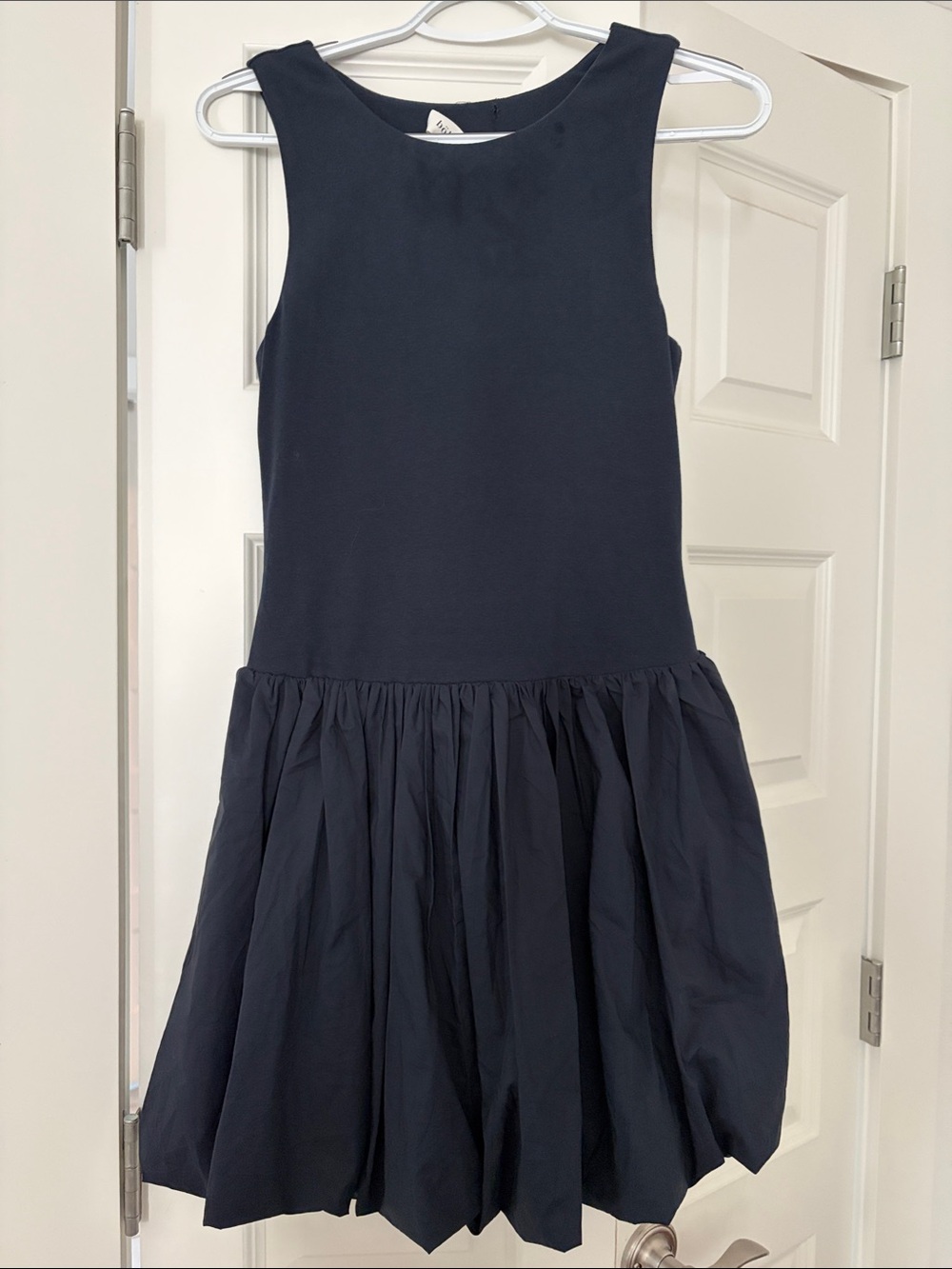 bohme Navy Sleeveless Midi Dress with Gathered Skirt